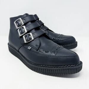 TUK Black Faux Leather 3-Buckle Pointed Creeper Boot Men's 11 Adjustable Straps